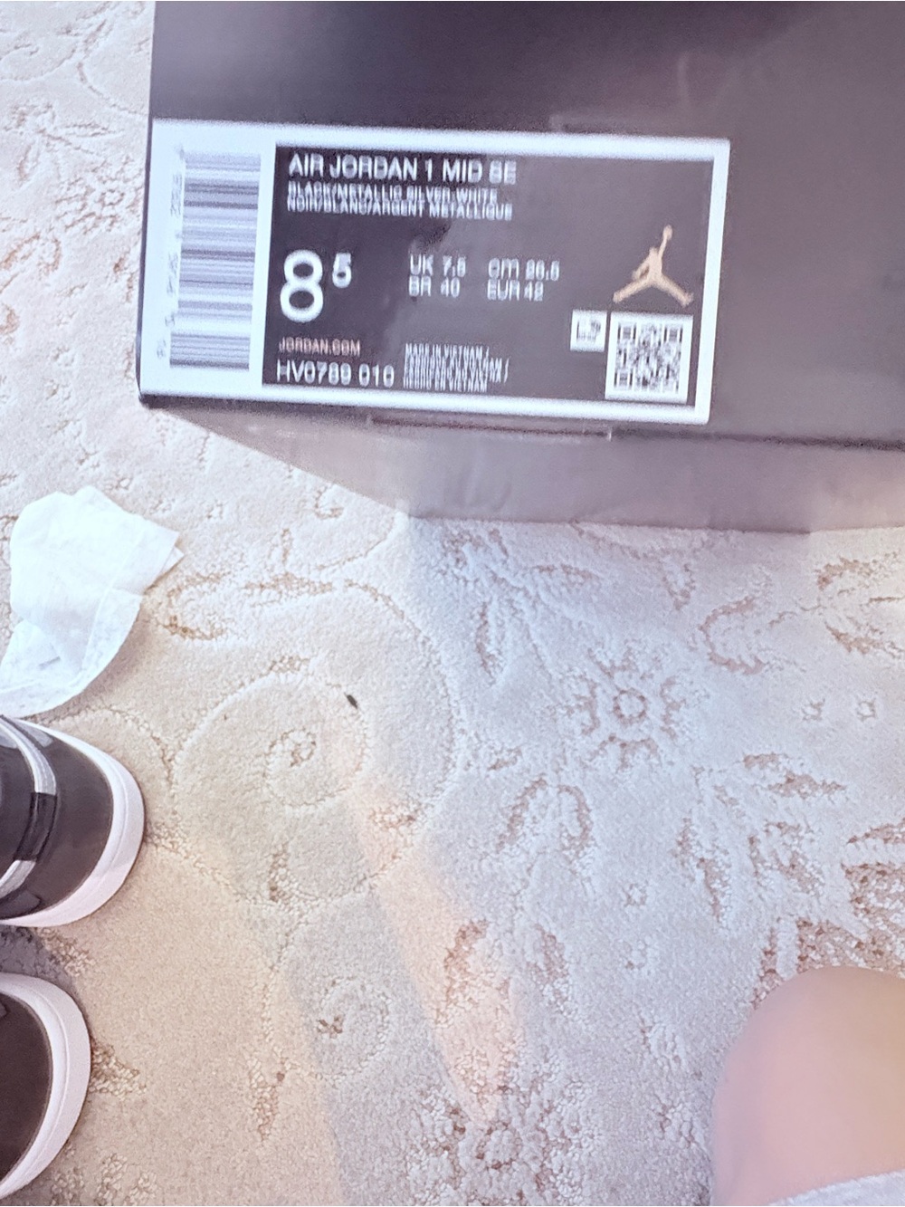 Nike Black White Silver Air Jordan 1 Mid Sneakers - Picture 8 of 11